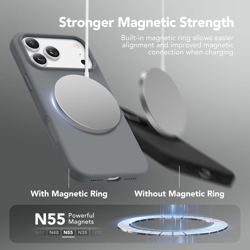 GONEZ Magnetic for iPhone 17 Pro Max Case, Compatible with MagSafe, [Screen Protector + Camera Lens Protector], Liquid Silicone Anti-Scratch Shockproof Protective Phone Case 6.9 inch, Dark Grey - Image 3